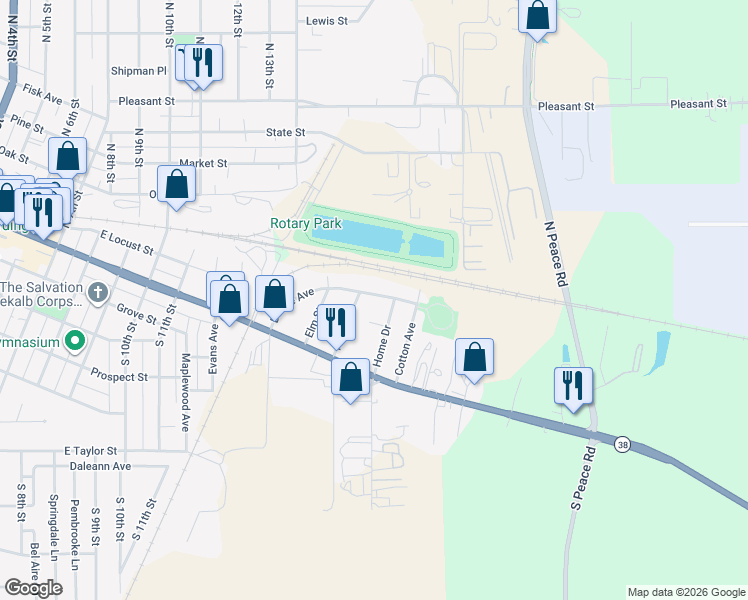 map of restaurants, bars, coffee shops, grocery stores, and more near 318 Dodge Avenue in DeKalb