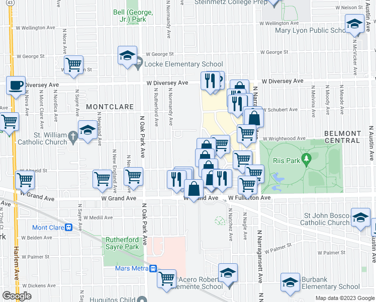 map of restaurants, bars, coffee shops, grocery stores, and more near 21 in Chicago