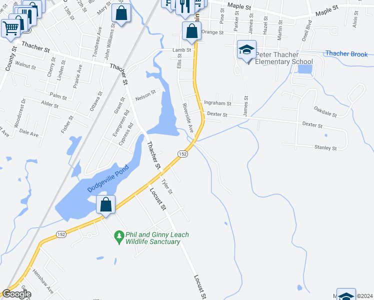 map of restaurants, bars, coffee shops, grocery stores, and more near 328 South Main Street in Attleboro