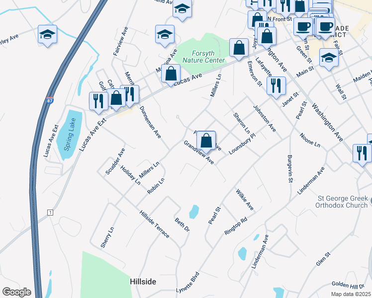 map of restaurants, bars, coffee shops, grocery stores, and more near 61 Grandview Avenue in Kingston