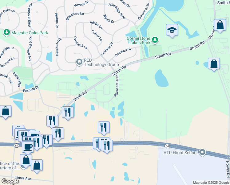 map of restaurants, bars, coffee shops, grocery stores, and more near 794 Pheasant Trail in St. Charles