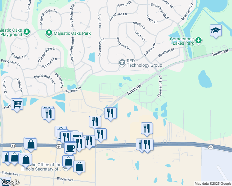 map of restaurants, bars, coffee shops, grocery stores, and more near 405 Smith Road in St. Charles