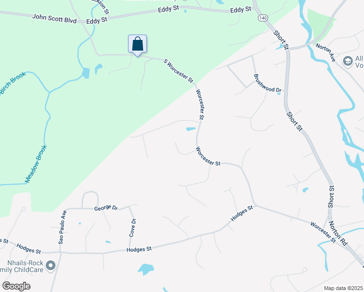 map of restaurants, bars, coffee shops, grocery stores, and more near 132 Worcester Street in Taunton