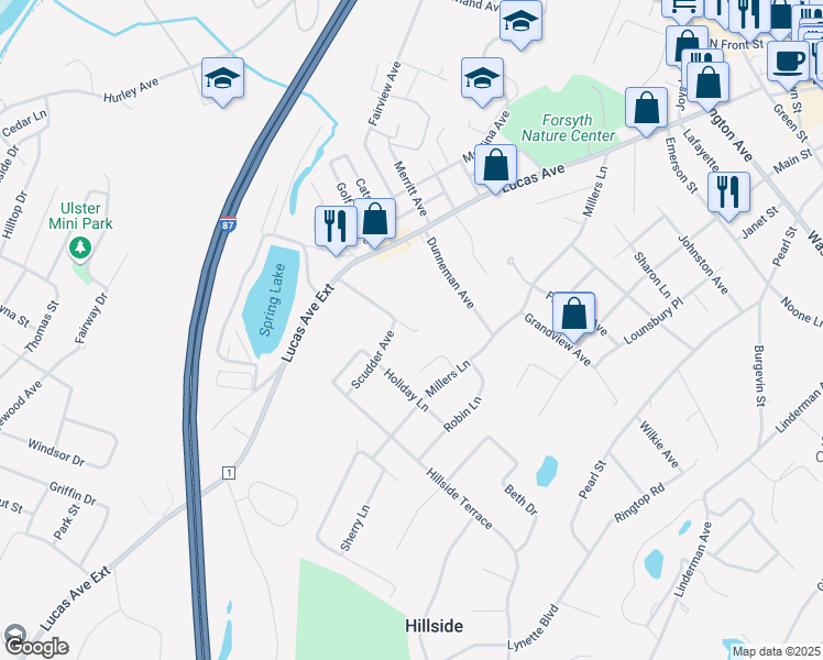 map of restaurants, bars, coffee shops, grocery stores, and more near 162 Lakeview Avenue in Kingston