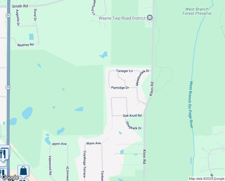 map of restaurants, bars, coffee shops, grocery stores, and more near 29W354 Beech Court in West Chicago