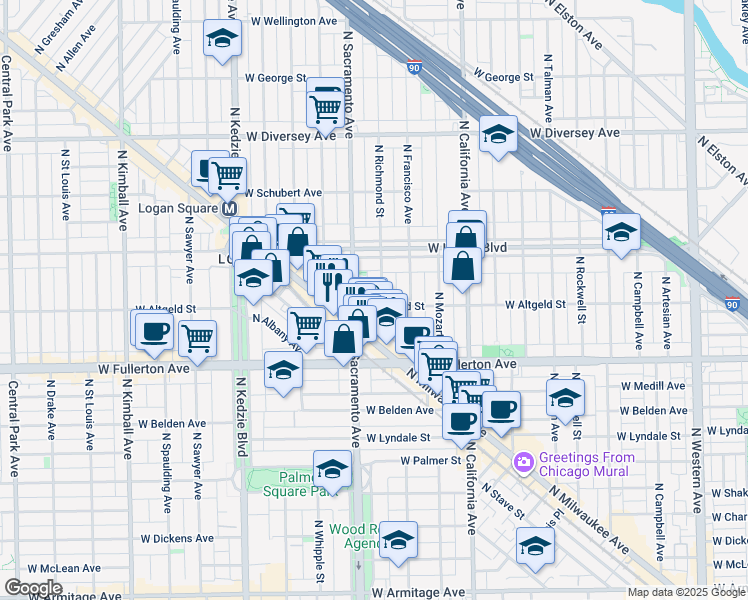 map of restaurants, bars, coffee shops, grocery stores, and more near in Chicago