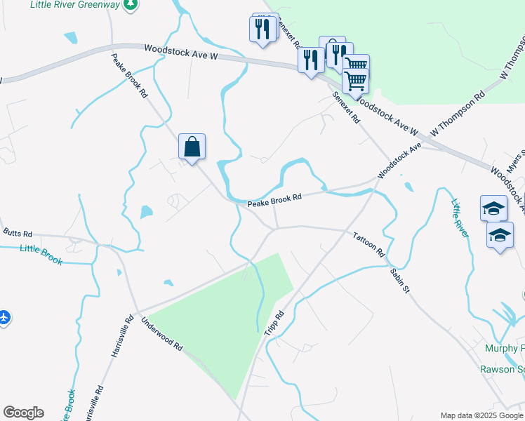 map of restaurants, bars, coffee shops, grocery stores, and more near 10 Dupre Road in Woodstock