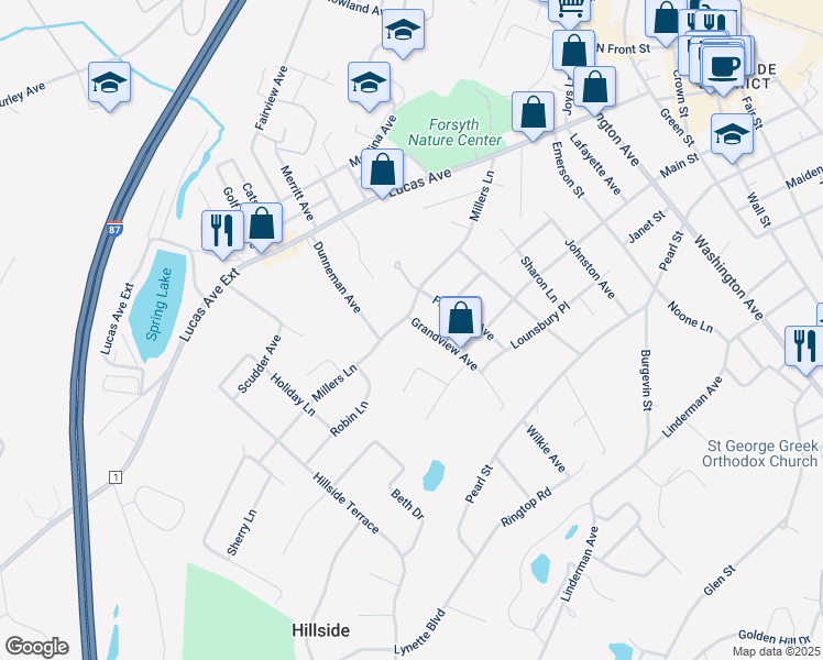 map of restaurants, bars, coffee shops, grocery stores, and more near 61 Grandview Avenue in Kingston