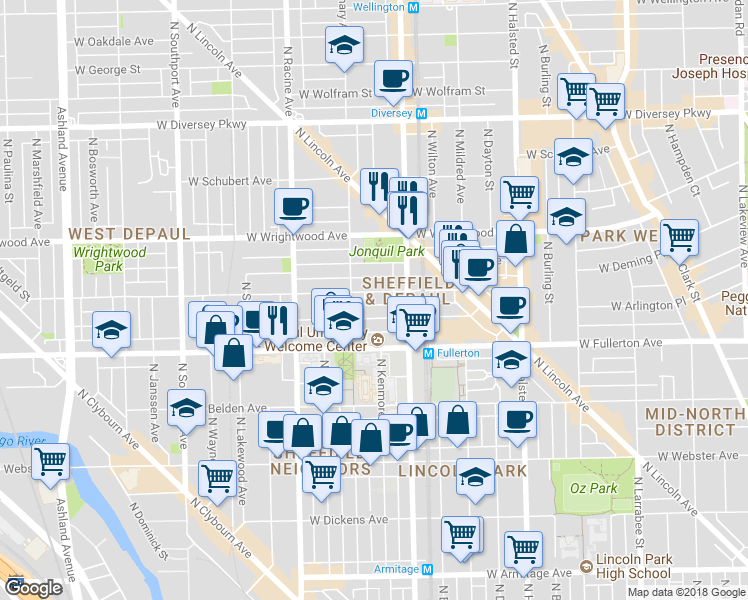 map of restaurants, bars, coffee shops, grocery stores, and more near 1048 West Montana Street in Chicago