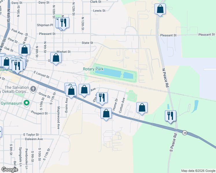 map of restaurants, bars, coffee shops, grocery stores, and more near 318 Dodge Avenue in DeKalb