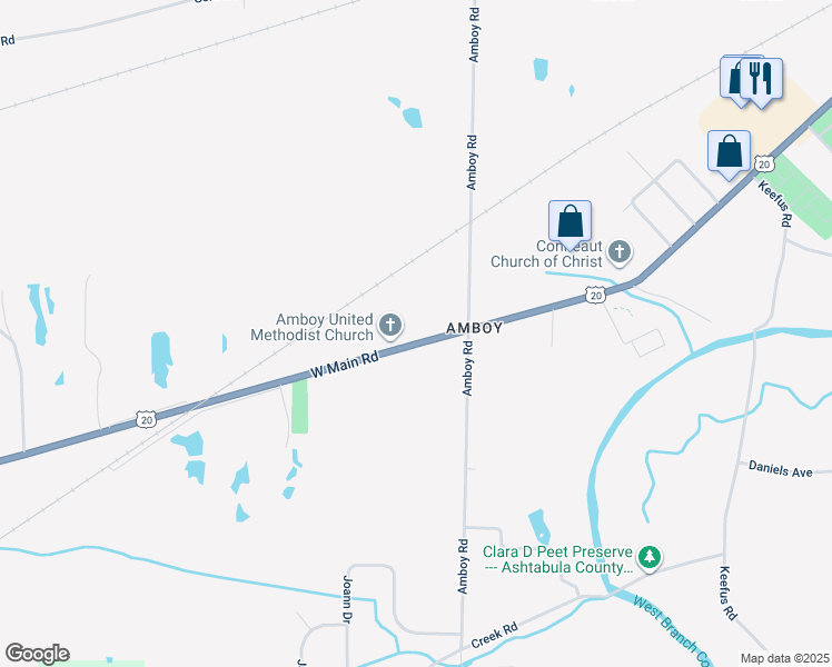 map of restaurants, bars, coffee shops, grocery stores, and more near 543 Main Street in Conneaut