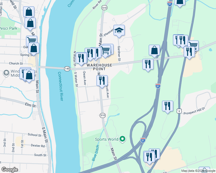 map of restaurants, bars, coffee shops, grocery stores, and more near 8B Scott Avenue in East Windsor