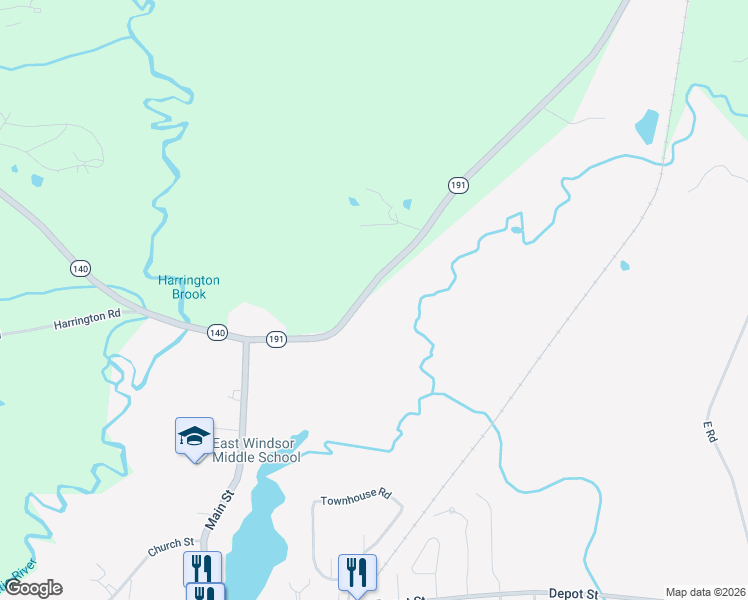 map of restaurants, bars, coffee shops, grocery stores, and more near 28 Broadbrook Road in East Windsor