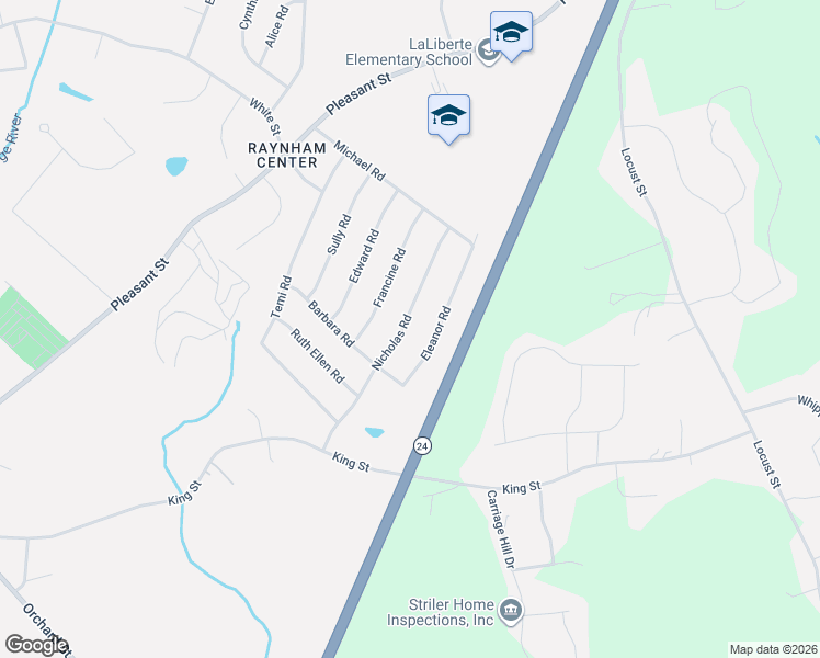 map of restaurants, bars, coffee shops, grocery stores, and more near 137 Nicholas Road in Raynham
