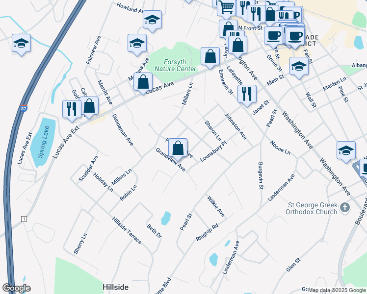 map of restaurants, bars, coffee shops, grocery stores, and more near 34 Fairmont Avenue in Kingston