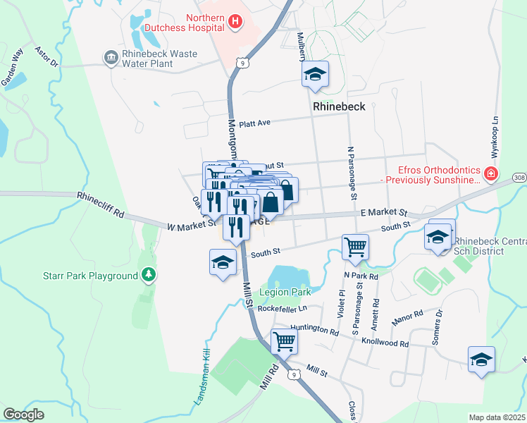 map of restaurants, bars, coffee shops, grocery stores, and more near 14 Livingston Street in Rhinebeck