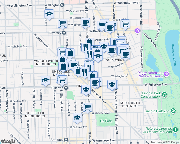map of restaurants, bars, coffee shops, grocery stores, and more near in Chicago