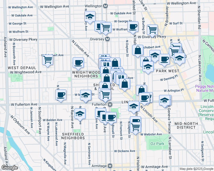 map of restaurants, bars, coffee shops, grocery stores, and more near in Chicago