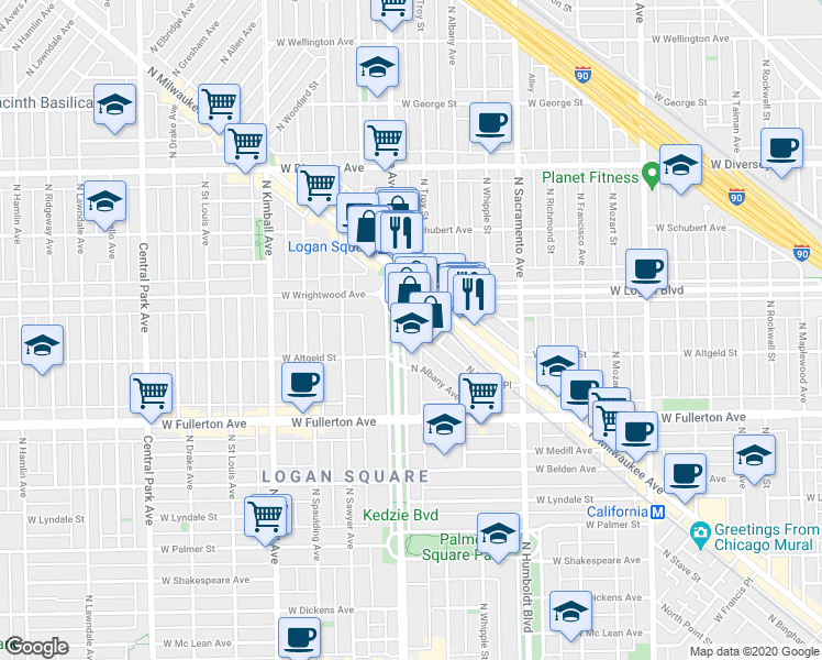 map of restaurants, bars, coffee shops, grocery stores, and more near in Chicago