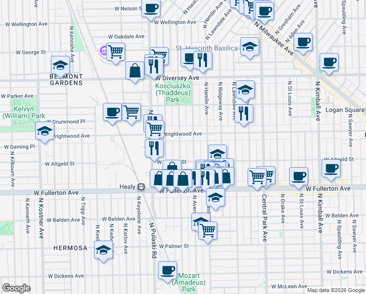 map of restaurants, bars, coffee shops, grocery stores, and more near in Chicago