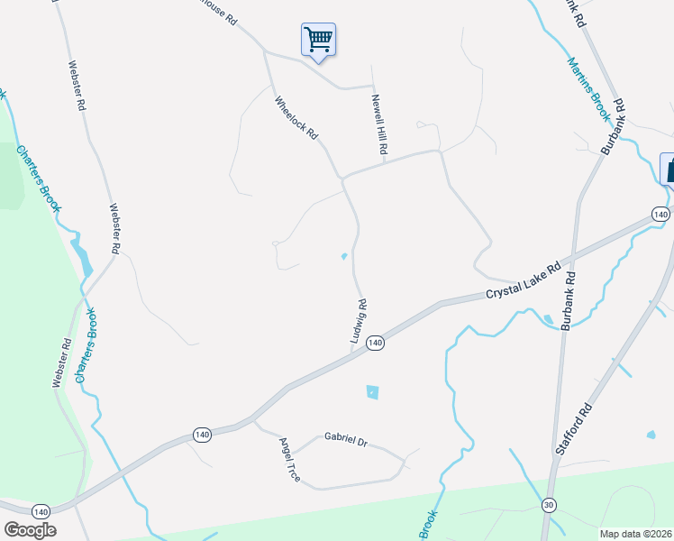 map of restaurants, bars, coffee shops, grocery stores, and more near 19 Ludwig Road in Ellington
