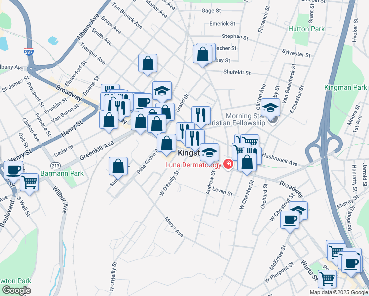 map of restaurants, bars, coffee shops, grocery stores, and more near 136 Jansen Avenue in Kingston