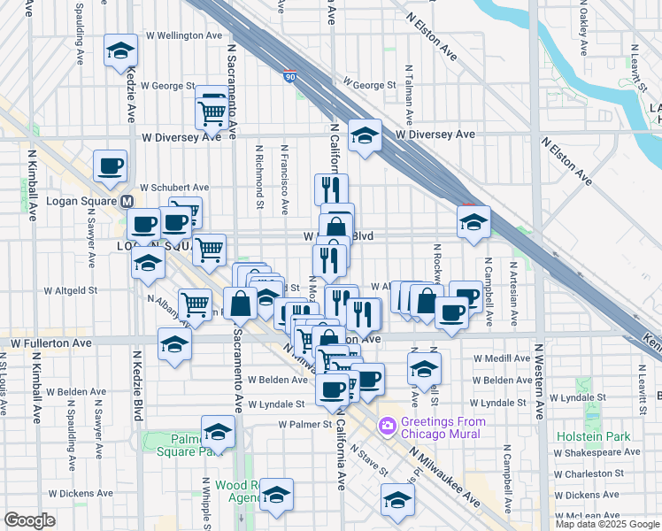map of restaurants, bars, coffee shops, grocery stores, and more near in Chicago