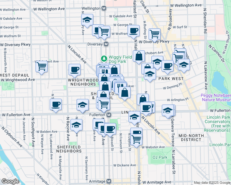 map of restaurants, bars, coffee shops, grocery stores, and more near in Chicago