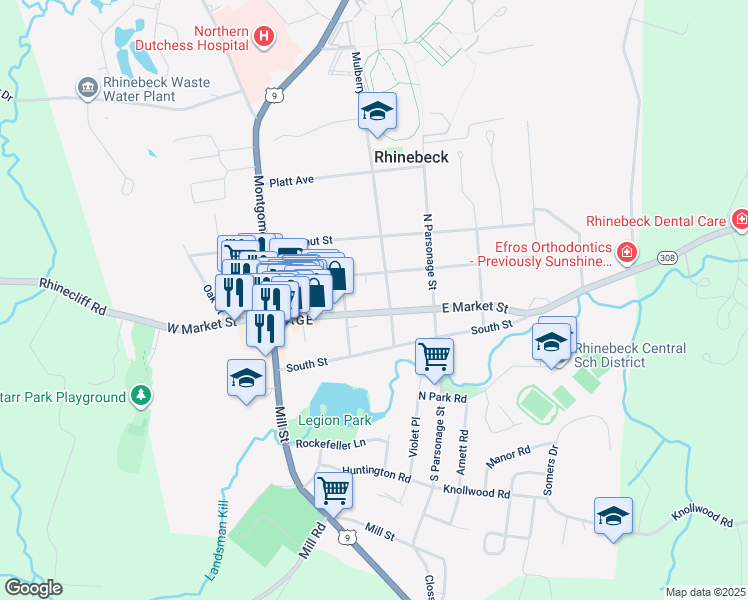 map of restaurants, bars, coffee shops, grocery stores, and more near 46 Livingston Street in Rhinebeck