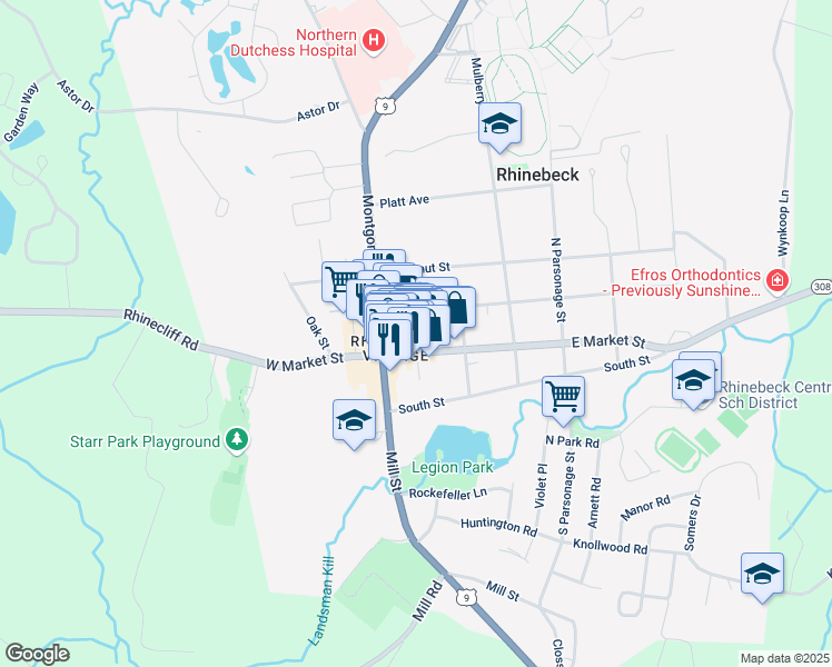 map of restaurants, bars, coffee shops, grocery stores, and more near 14 Livingston Street in Rhinebeck