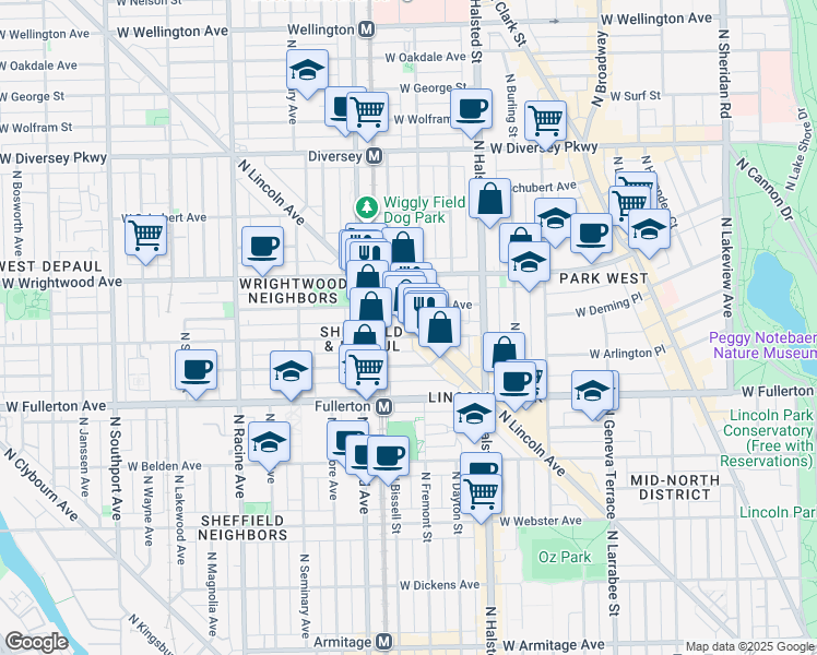 map of restaurants, bars, coffee shops, grocery stores, and more near in Chicago