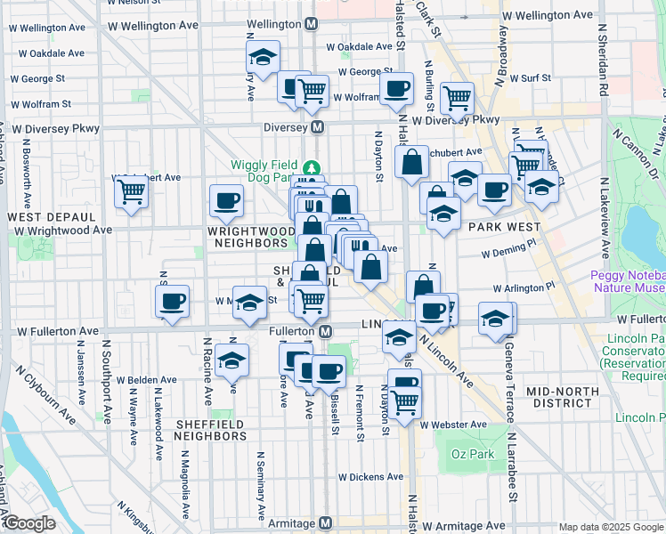 map of restaurants, bars, coffee shops, grocery stores, and more near in Chicago