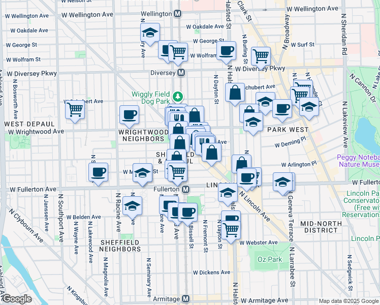 map of restaurants, bars, coffee shops, grocery stores, and more near 930 West Altgeld Street in Chicago