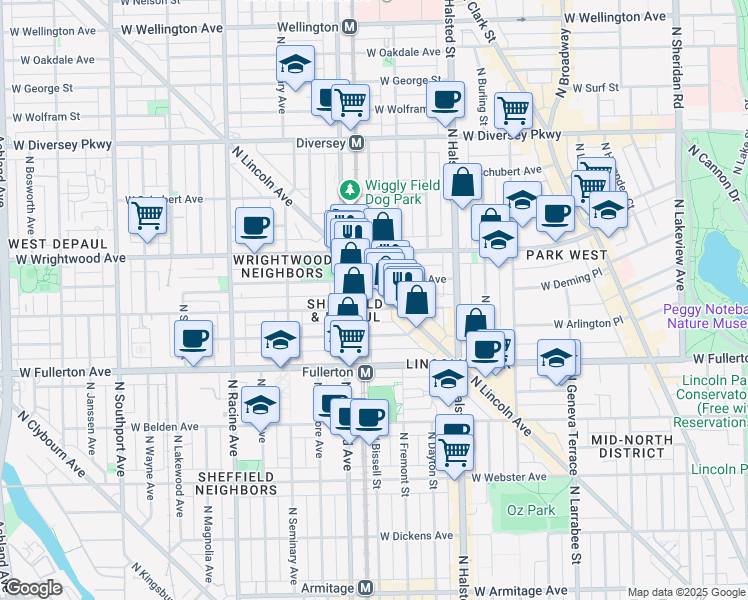 map of restaurants, bars, coffee shops, grocery stores, and more near 930 West Altgeld Street in Chicago