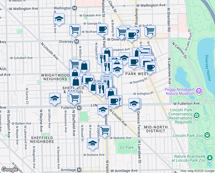 map of restaurants, bars, coffee shops, grocery stores, and more near in Chicago
