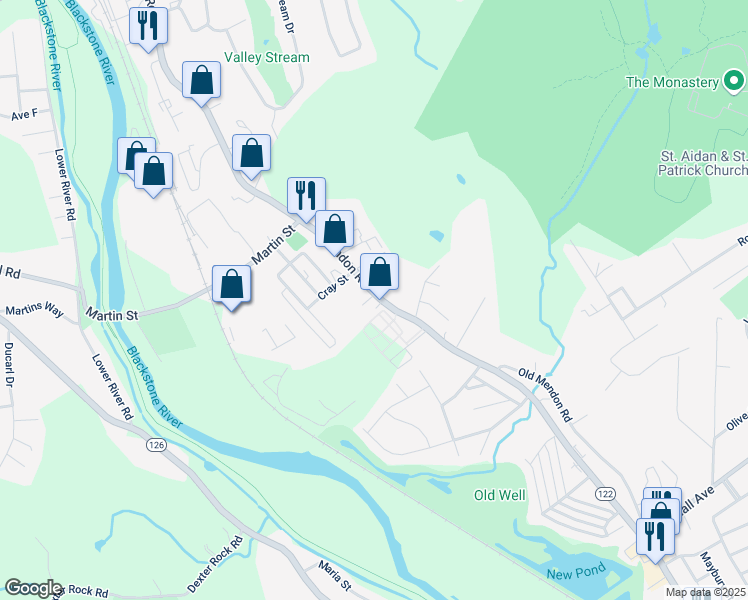 map of restaurants, bars, coffee shops, grocery stores, and more near 4 Cushing Street in Cumberland