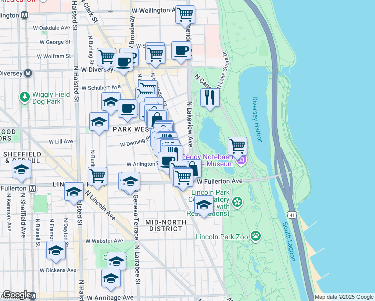 map of restaurants, bars, coffee shops, grocery stores, and more near in Chicago