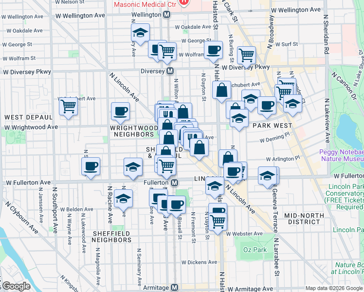 map of restaurants, bars, coffee shops, grocery stores, and more near in Chicago