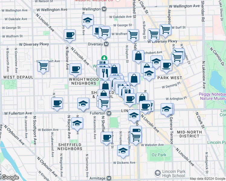 map of restaurants, bars, coffee shops, grocery stores, and more near in Chicago