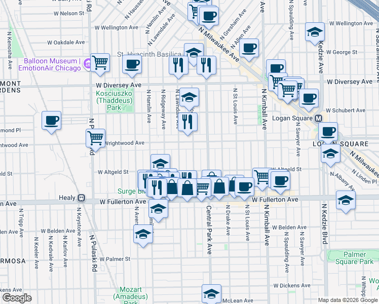 map of restaurants, bars, coffee shops, grocery stores, and more near in Chicago