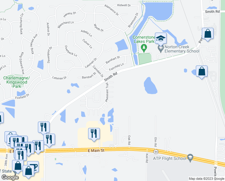map of restaurants, bars, coffee shops, grocery stores, and more near 859 Pheasant Trail in Saint Charles