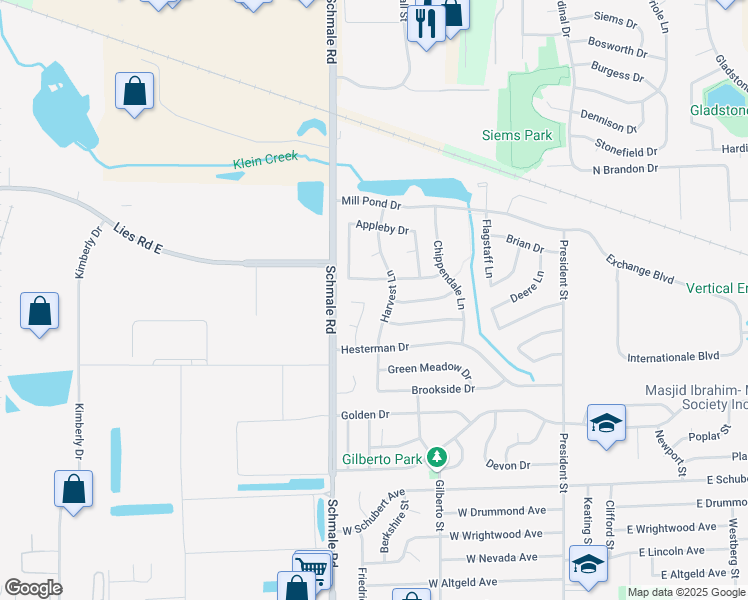 map of restaurants, bars, coffee shops, grocery stores, and more near 1885 Marci Court in Glendale Heights