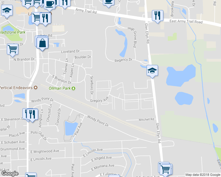 map of restaurants, bars, coffee shops, grocery stores, and more near 1892 Somerset Drive in Glendale Heights