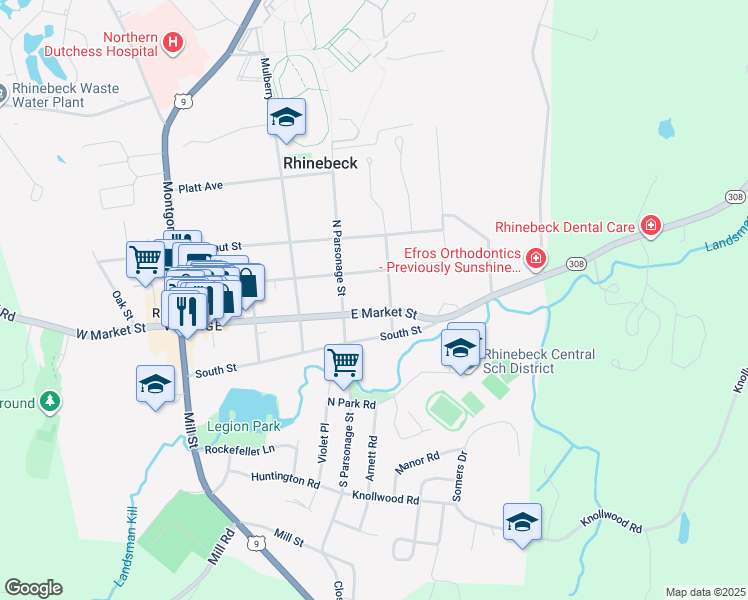 map of restaurants, bars, coffee shops, grocery stores, and more near 66-68 Livingston Street in Rhinebeck