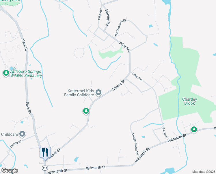 map of restaurants, bars, coffee shops, grocery stores, and more near 41 Brookwood Road in Attleboro