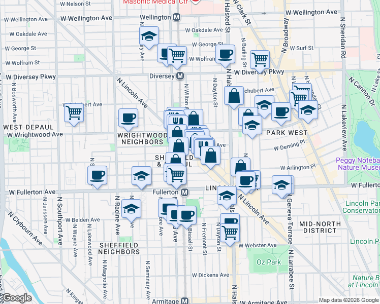 map of restaurants, bars, coffee shops, grocery stores, and more near in Chicago