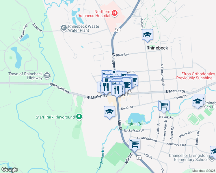 map of restaurants, bars, coffee shops, grocery stores, and more near 24 Garden Street in Rhinebeck