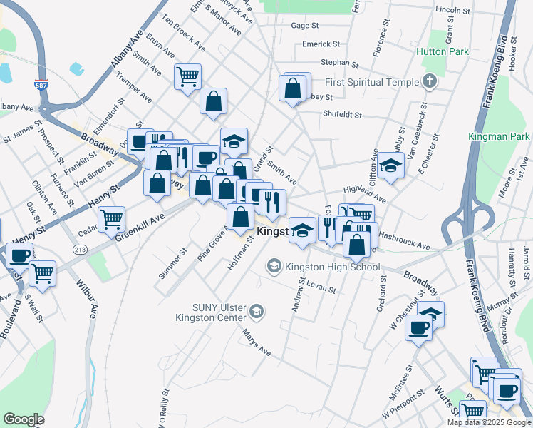 map of restaurants, bars, coffee shops, grocery stores, and more near 136 Jansen Avenue in Kingston