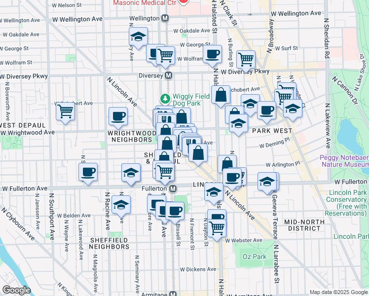 map of restaurants, bars, coffee shops, grocery stores, and more near in Chicago