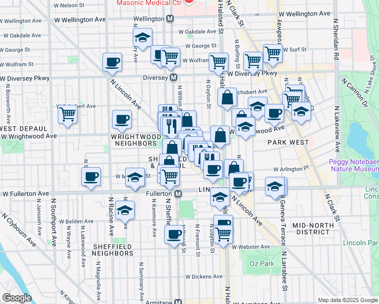 map of restaurants, bars, coffee shops, grocery stores, and more near in Chicago